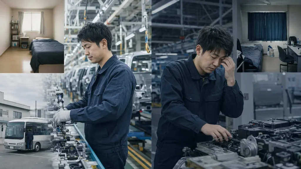 期間工に向いている人と、夜勤や反復作業、寮生活に負担を感じる人を左右で比較した画像
