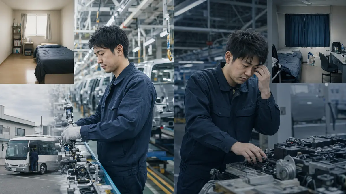 期間工に向いている人と、夜勤や反復作業、寮生活に負担を感じる人を左右で比較した画像