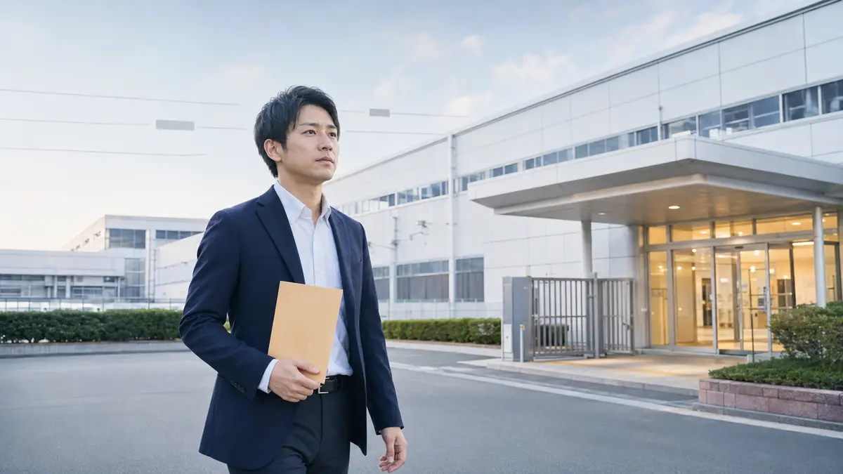 学歴や職歴、空白期間への不安を抱えながら、履歴書を持って期間工の面接会場へ向かう30代男性