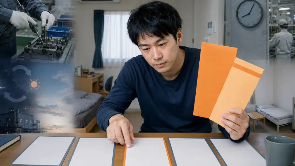 「派手な給料や入社特典に目を奪われ、仕事内容や夜勤、寮、残業条件を見落としている期間工応募者」