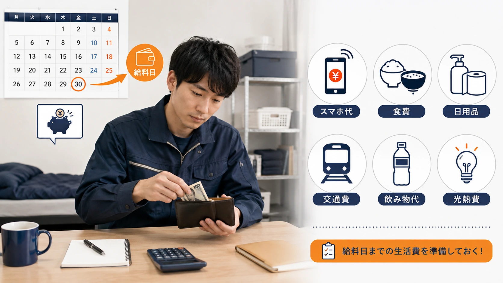 最初の給料日までの生活費を計算する期間工