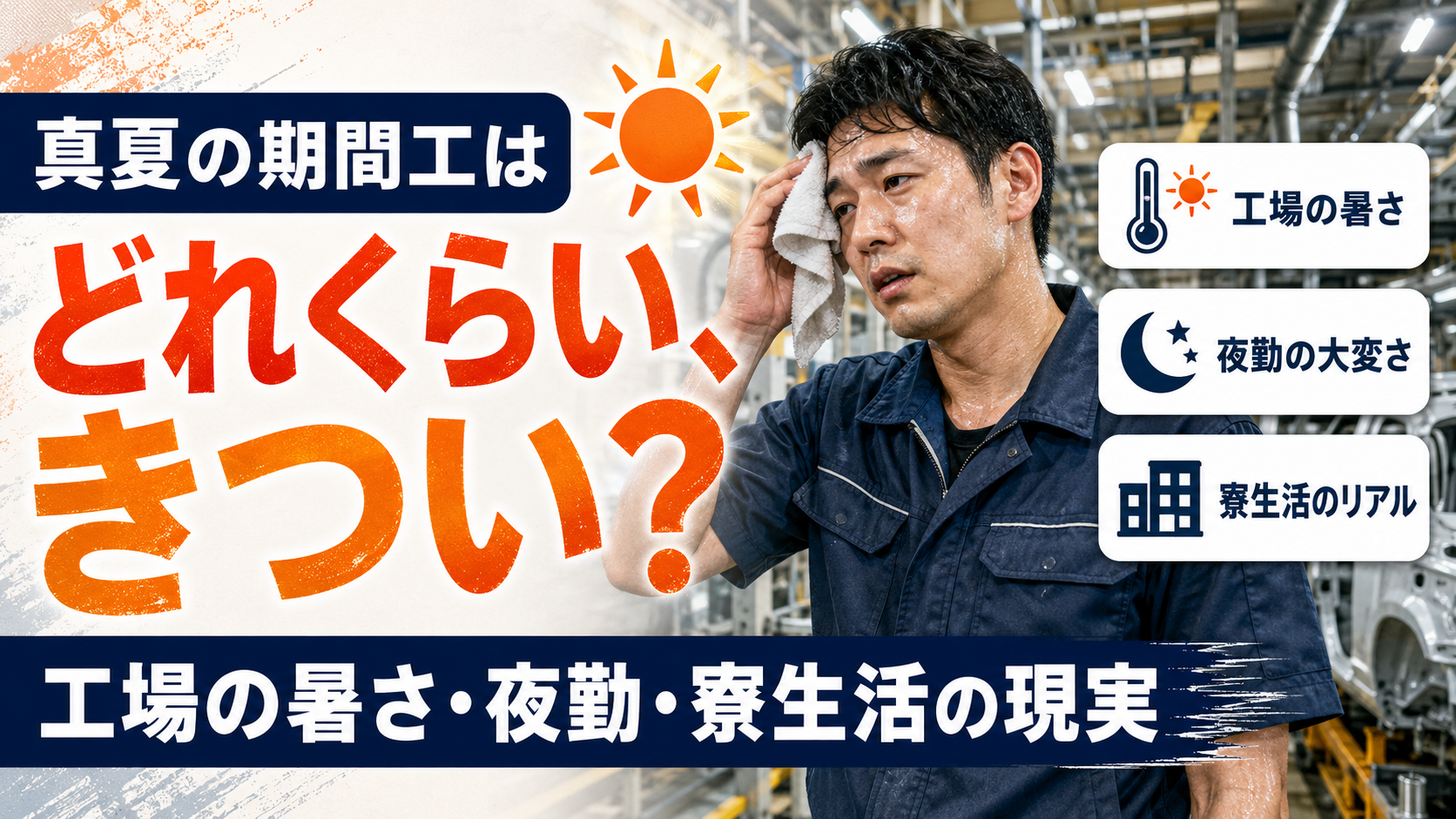 真夏の期間工工場のきつさを現したアイキャッチ画像