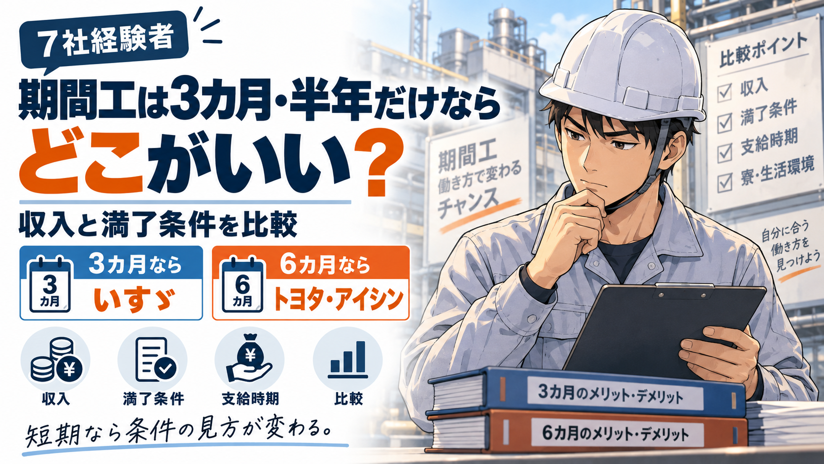 期間工は3カ月・半年だけならどこがいい？収入と満了条件を比較、アイキャッチ