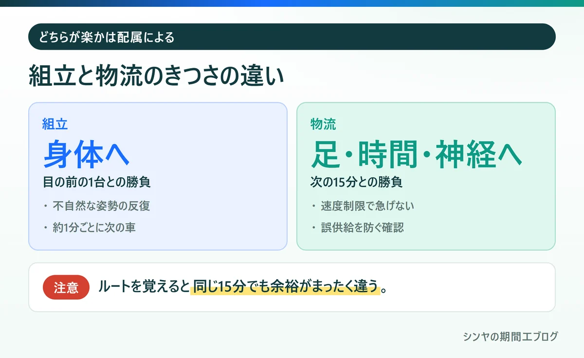 期間工の組立と物流のきつさの違い