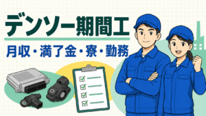 デンソー期間工の月収・満了金・寮・勤務を整理したイラスト