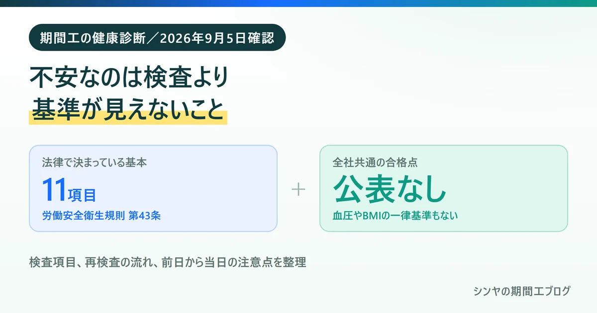 期間工の健康診断で不安なのは検査より基準が見えないことを示す図