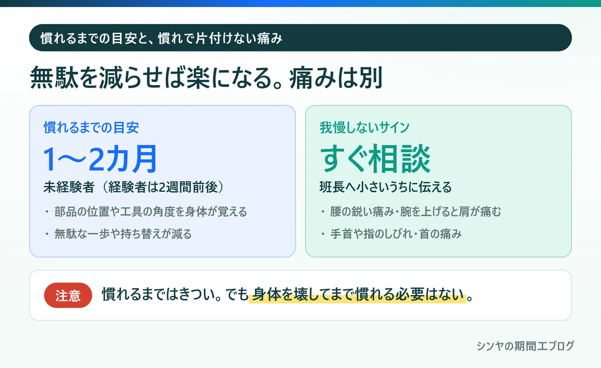 組立ラインに慣れるまでの目安と、慣れで片付けてはいけない痛みのサイン