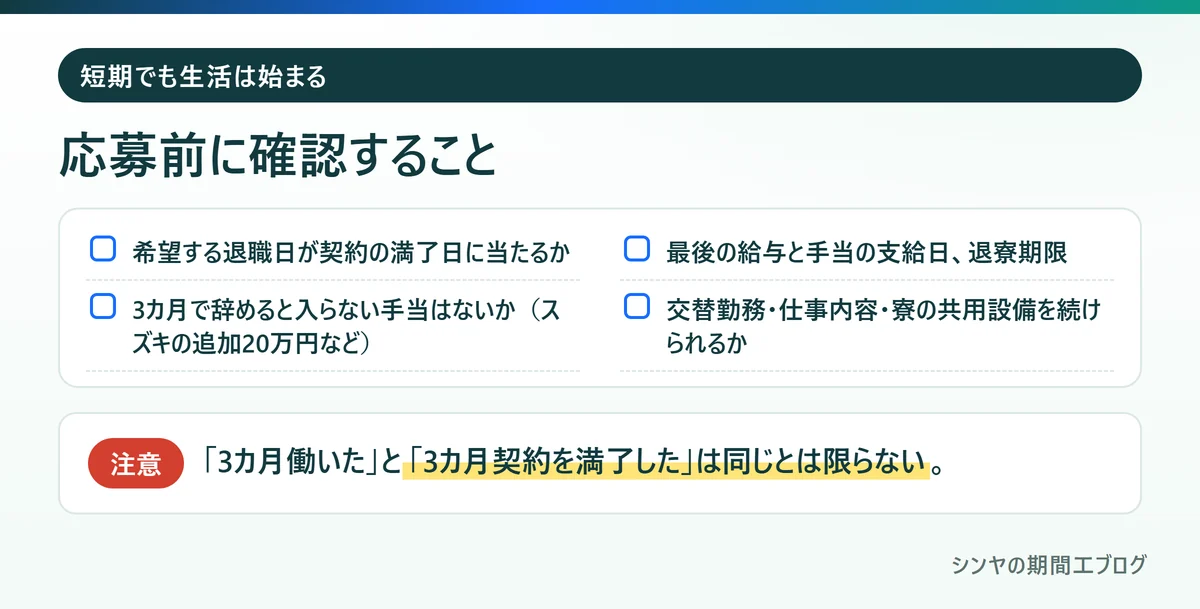 期間工を3カ月や半年で働く前に確認したいこと